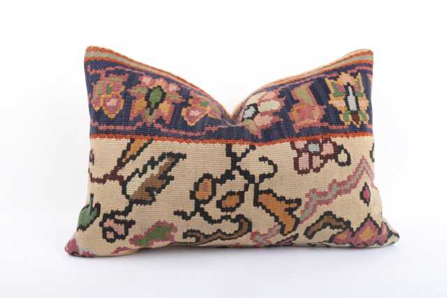 Handwoven Turkish Kilim Lumbar Pillow Bohemian Home Decor - 16x24 Inch - image 1