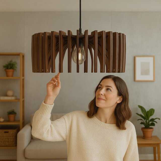 Wooden Chandelier, Wood Pendant Light, Ceiling Fixture, Modern Design, Kitchen Island, Nordic Style, Handmade Natural Oak - image 1