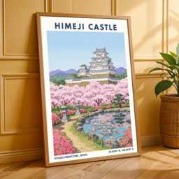 Himeji Castle Art Print Vintage Japanese Landscape Illustration - thumbnail 3
