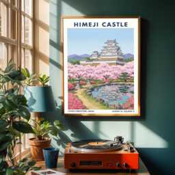 Himeji Castle Art Print Vintage Japanese Landscape Illustration - thumbnail 2