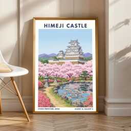 Himeji Castle Art Print Vintage Japanese Landscape Illustration - thumbnail 1