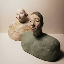 Small Male Bust/ Man in Green/ Unique Ceramic Sculpture - thumbnail 4