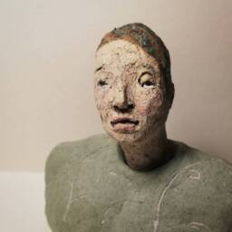 Small Male Bust/ Man in Green/ Unique Ceramic Sculpture