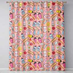 School Supplies Peach Background Rainbow Apple Glue Pen Ruler Seamless Pattern Readymade Eyelet Ring Top Thermal 100% Blackout Curtains - thumbnail 2