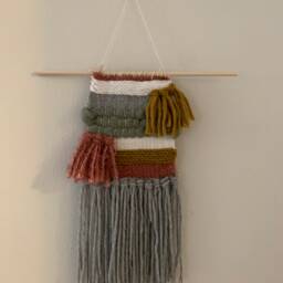 Handwoven Wall Hanging - Goldenrod, Sage, Pink - thumbnail 3