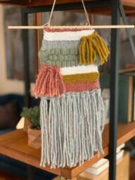 Handwoven Wall Hanging - Goldenrod, Sage, Pink - thumbnail 1