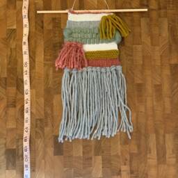 Handwoven Wall Hanging - Goldenrod, Sage, Pink - thumbnail 2