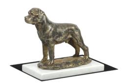 Rottweiler, Dog White Marble Base Statue, Limited Edition, Artdog. Made Of Cold Cast Bronze. Perfect Gift. Limited Edition