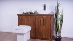 Hand-Crafted Bathroom Combination Vanity Unit - Back To Wall Toilet, Compact Washstand Walnut Finish - thumbnail 1