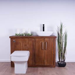 Hand-Crafted Bathroom Combination Vanity Unit - Back To Wall Toilet, Compact Washstand Walnut Finish - thumbnail 4