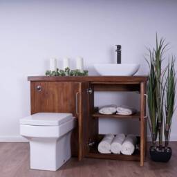 Hand-Crafted Bathroom Combination Vanity Unit - Back To Wall Toilet, Compact Washstand Walnut Finish - thumbnail 3