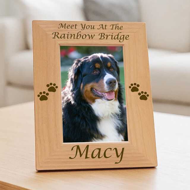 Dog Memorial, Pet Remembrance Gift, Rainbow Bridge Personalized Picture Frame, Custom Leather Keychain - image 1