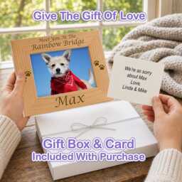 Dog Memorial, Pet Remembrance Gift, Rainbow Bridge Personalized Picture Frame, Custom Leather Keychain - thumbnail 2