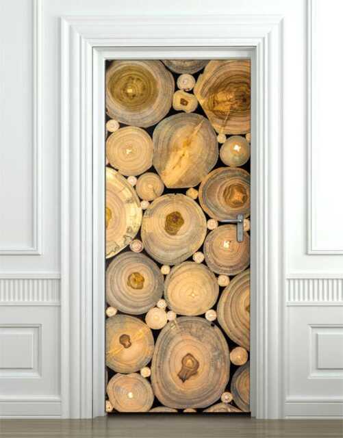 Wood Logs Wall Decal, Trunk Rings Door Sticker, Decor, Mural, Room Cover - image 1