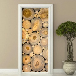 Wood Logs Wall Decal, Trunk Rings Door Sticker, Decor, Mural, Room Cover - thumbnail 2