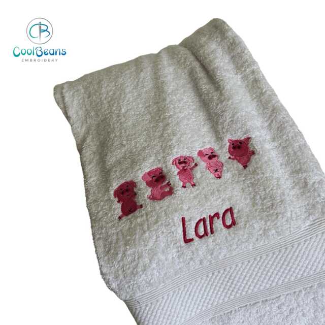 Pigs Towel - Personalised Face Cloth/Hand Bath = Embroidered - image 1