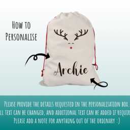 Personalised Large Christmas Rudolph Sack Name Xmas Stocking Gift Reindeer Red Drawstring Decoration Sk003 - thumbnail 3