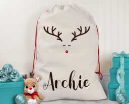 Personalised Large Christmas Rudolph Sack Name Xmas Stocking Gift Reindeer Red Drawstring Decoration Sk003 - thumbnail 1