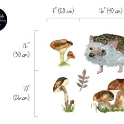 Hedgehog Wall Decal, Mushroom Decor, Forest Life Sticker, Reusable Nature Removable Autumn #11W - thumbnail 2
