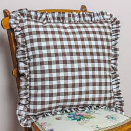 Mid Brown Gingham Cushion Cover With Matching Ruffle Handmade Quality Cotton in The UK - thumbnail 2