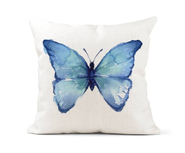 Quirky Cushion Coverwatercolour Blue Butterflymade in England Linen Canvas - image 1