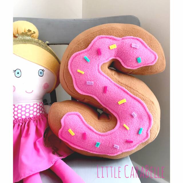Doughnut Initial Pillow, Nursery Decor, Cake Style Letter Cushion - image 1