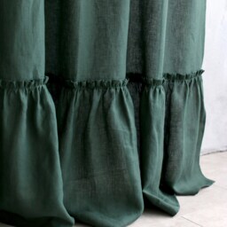 Linen Curtains Green, Farmhouse Curtains, Ruffled Curtain, Tab Top Curtain Panel, Drapes - thumbnail 3
