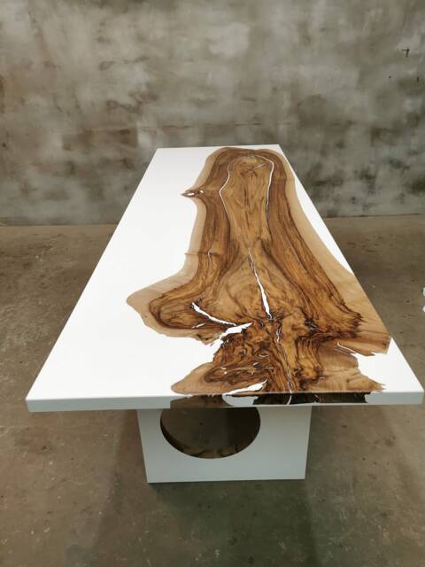For Sale Designer Dining Table For Modern Interior, Barn Home Furniture, Walnut Epoxy Table, Elegant Conference Room Furnishing - image 1