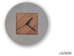 Concrete Circle With Wooden Square Hole Wall Clock - Modern Home Decor Contemporary Minimalist Art Gift Idea - thumbnail 1