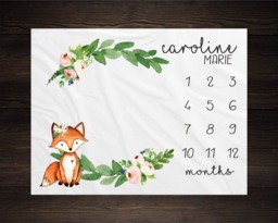 Woodland Milestone Blanket Monthly Growth Tracker Soft Fleece Fox Baby Shower Gift Newborn Watch Me Grow Girl - thumbnail 1