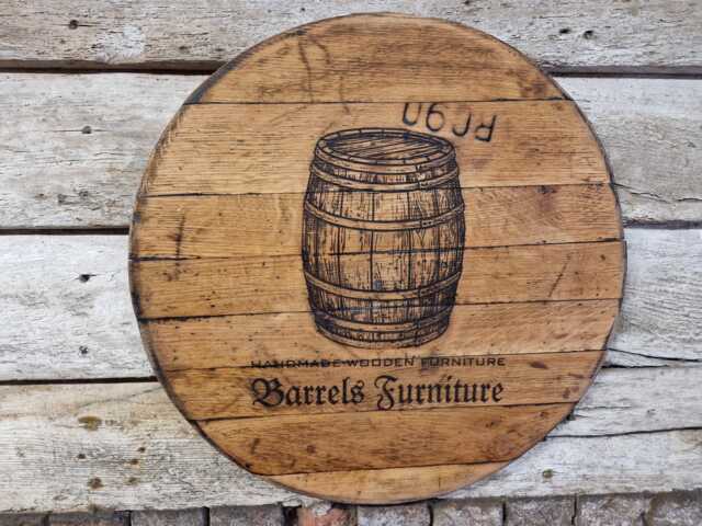 Custom Laser Engraved Whiskey Barrel Lid Table - Personalised Oak Home Bar Decor - image 1