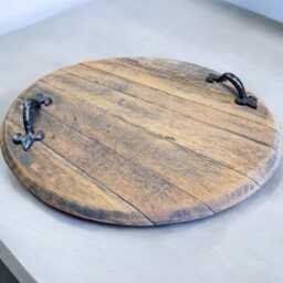 Custom Laser Engraved Whiskey Barrel Lid Table - Personalised Oak Home Bar Decor - thumbnail 3