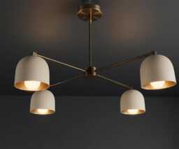 1950S Mid Century Modern Pendant Light - Antique Patina 4-Light Curved Disk Ceiling Fixture Stilnovo Luxury Style Sputnik Chandelier - thumbnail 1