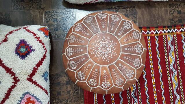 Stuffed Moroccan Leather Pouf, Pouf Ottoman, Handmade Floor Poof, Footstool, Ottoman Table, & Stools - image 1