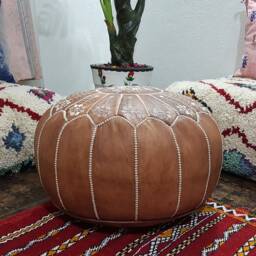 Stuffed Moroccan Leather Pouf, Pouf Ottoman, Handmade Floor Poof, Footstool, Ottoman Table, & Stools - thumbnail 2