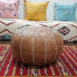 Stuffed Moroccan Leather Pouf, Pouf Ottoman, Handmade Floor Poof, Footstool, Ottoman Table, & Stools - thumbnail 3