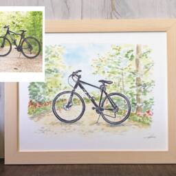 Custom Watercolor Bike, Ink & Illustration From Photo, Handmade Painting Of Your Bicycle - thumbnail 2