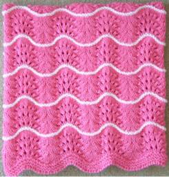 New Handmade Fuchsia Pink Knit Crochet Baby Afghan Blanket Throw Newborn Infant Wave Trim - thumbnail 1