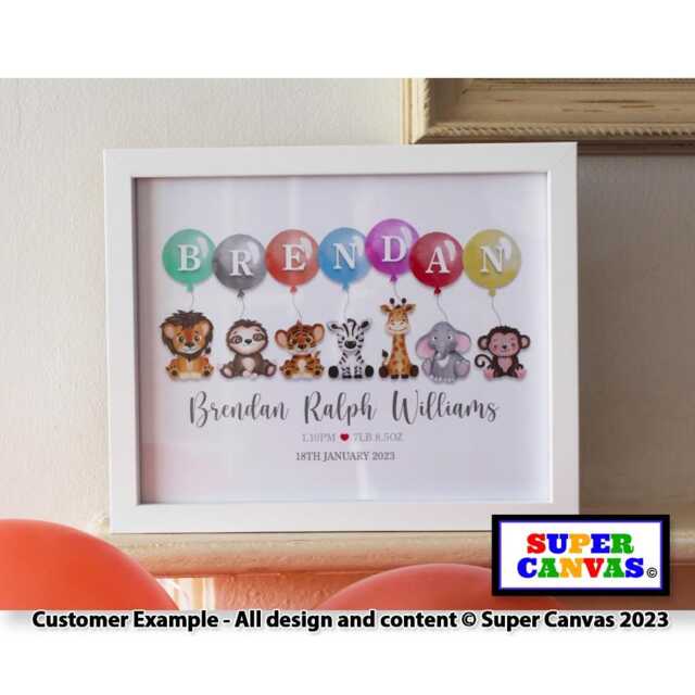 Personalised Custom Birthday Baby Son Daughter Grandson Granddaughter Jungle Animal Picture Framed Print 1st Card Handmade Gift - image 1