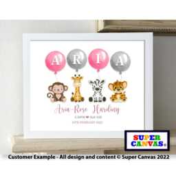 Personalised Custom Birthday Baby Son Daughter Grandson Granddaughter Jungle Animal Picture Framed Print 1st Card Handmade Gift - thumbnail 3