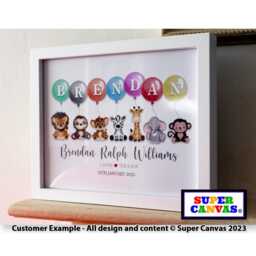 Personalised Custom Birthday Baby Son Daughter Grandson Granddaughter Jungle Animal Picture Framed Print 1st Card Handmade Gift - thumbnail 2