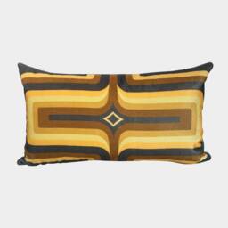 Geometric Velvet Printed Cushion - Ochre + Grey - thumbnail 1