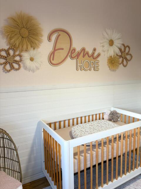 Personalized Wooden Nursery Name Sign - Custom Baby Wall Decor Neutral Layered Wood Modern Boho - image 1