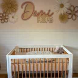 Personalized Wooden Nursery Name Sign - Custom Baby Wall Decor Neutral Layered Wood Modern Boho - thumbnail 2