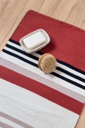 Copper Red Bathmat Bath Mat - Holiday Sale Bathroom Decor Sink Tub Rug Runner Flatwoven Handcrafted Cute Gift Striped Trendy Aesthetic