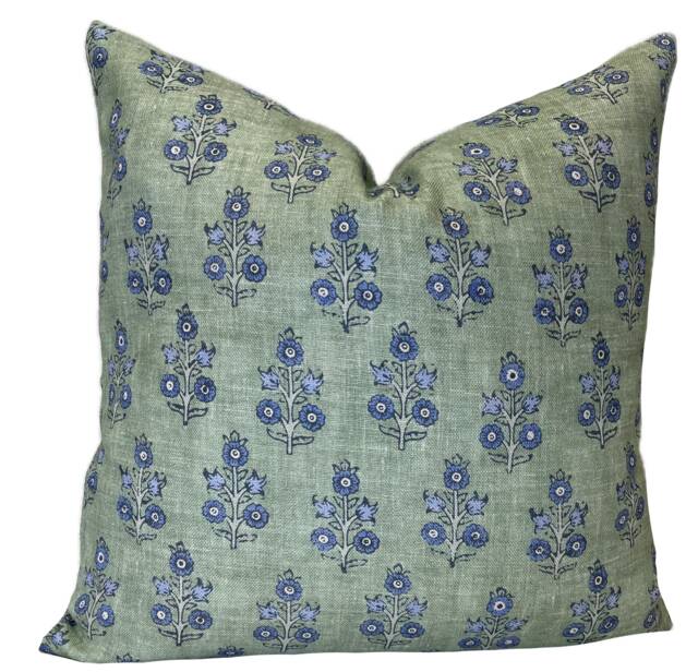 G.p & J Baker Poppy Sprig Green/Blue Double Sided Cushion Cover Pillow - image 1
