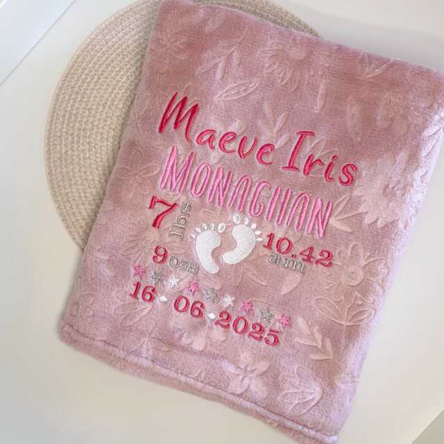 Personalized Baby Birth Announcement Blanket Embroidered Fleece Keepsake - image 1