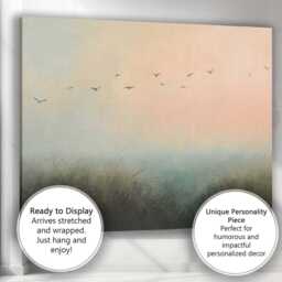 Dreamy Misty Meadow Flying Birds Pastel Landscape Canvas Wall Art Print Decor Picture Ready To Hang - thumbnail 3