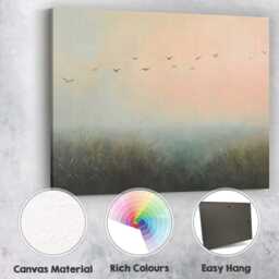 Dreamy Misty Meadow Flying Birds Pastel Landscape Canvas Wall Art Print Decor Picture Ready To Hang - thumbnail 2