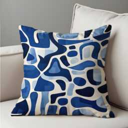 Abstract Blue Cushion Cover, Navy & Light Organic Shape Pattern Pillow Case, Modern Geometric Throw Cover - thumbnail 4